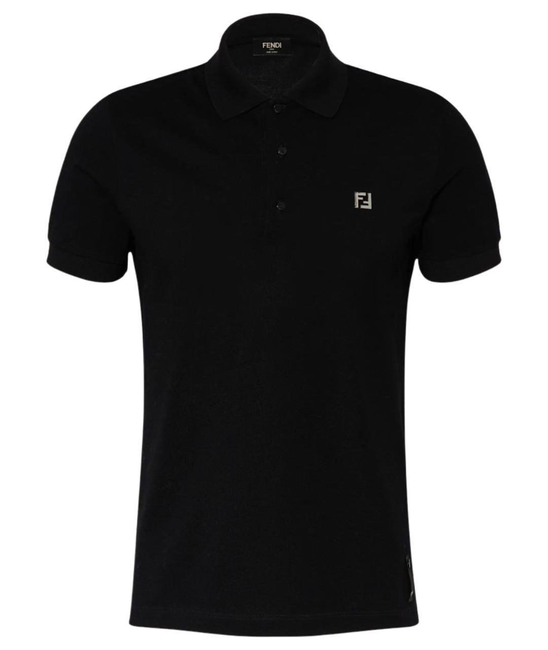 FENDI Черное хлопковое поло с коротким рукавом, фото 1