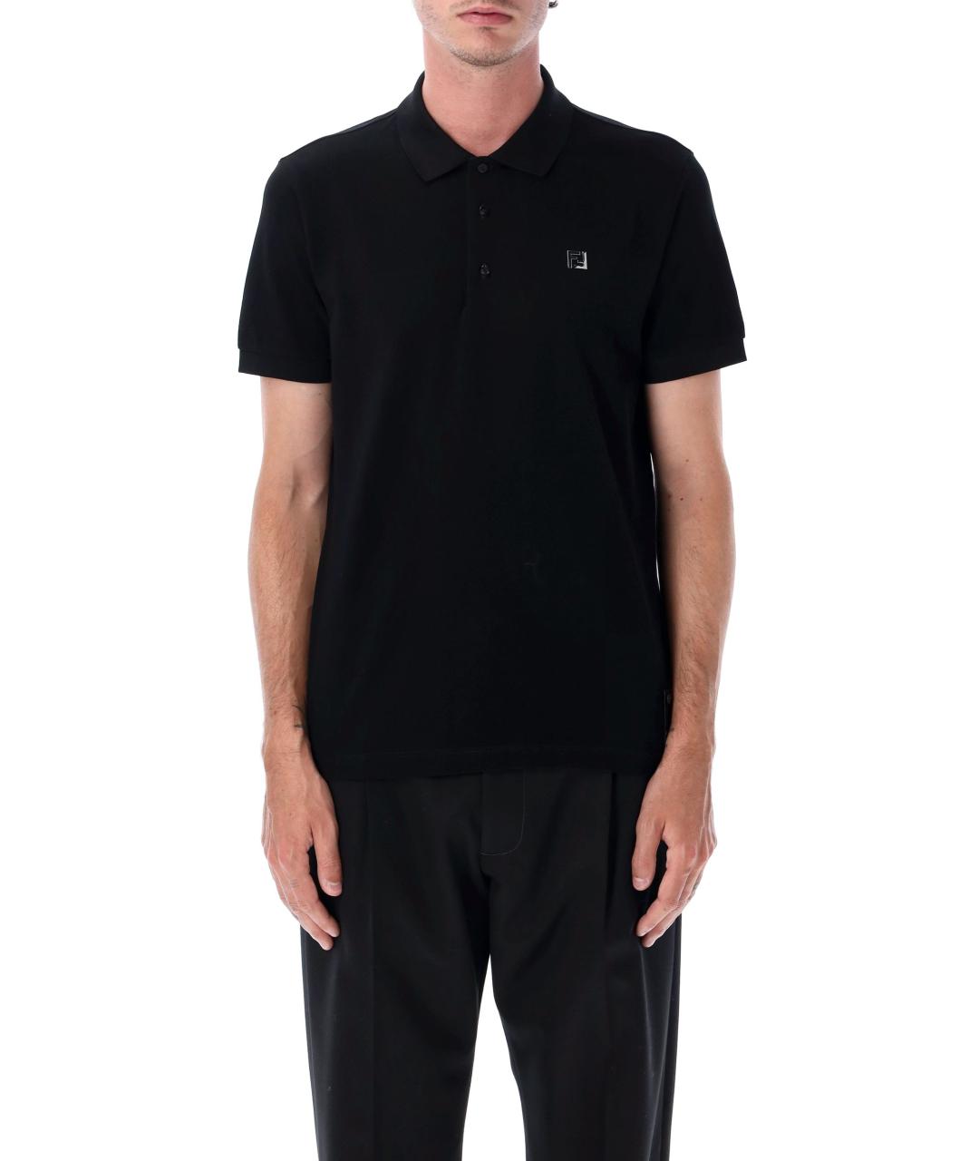 FENDI Черное хлопковое поло с коротким рукавом, фото 2