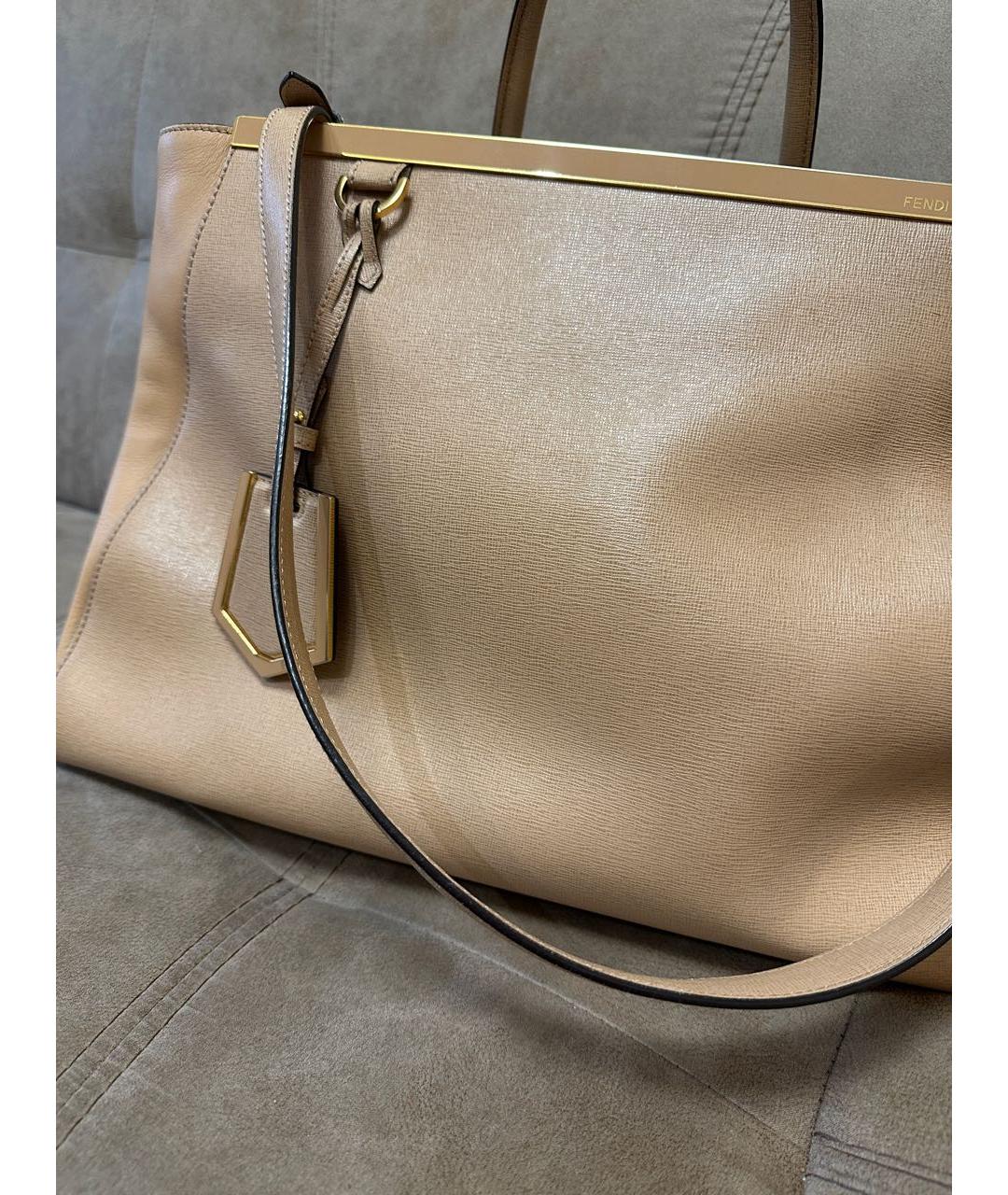 FENDI Бежевая кожаная сумка тоут, фото 5