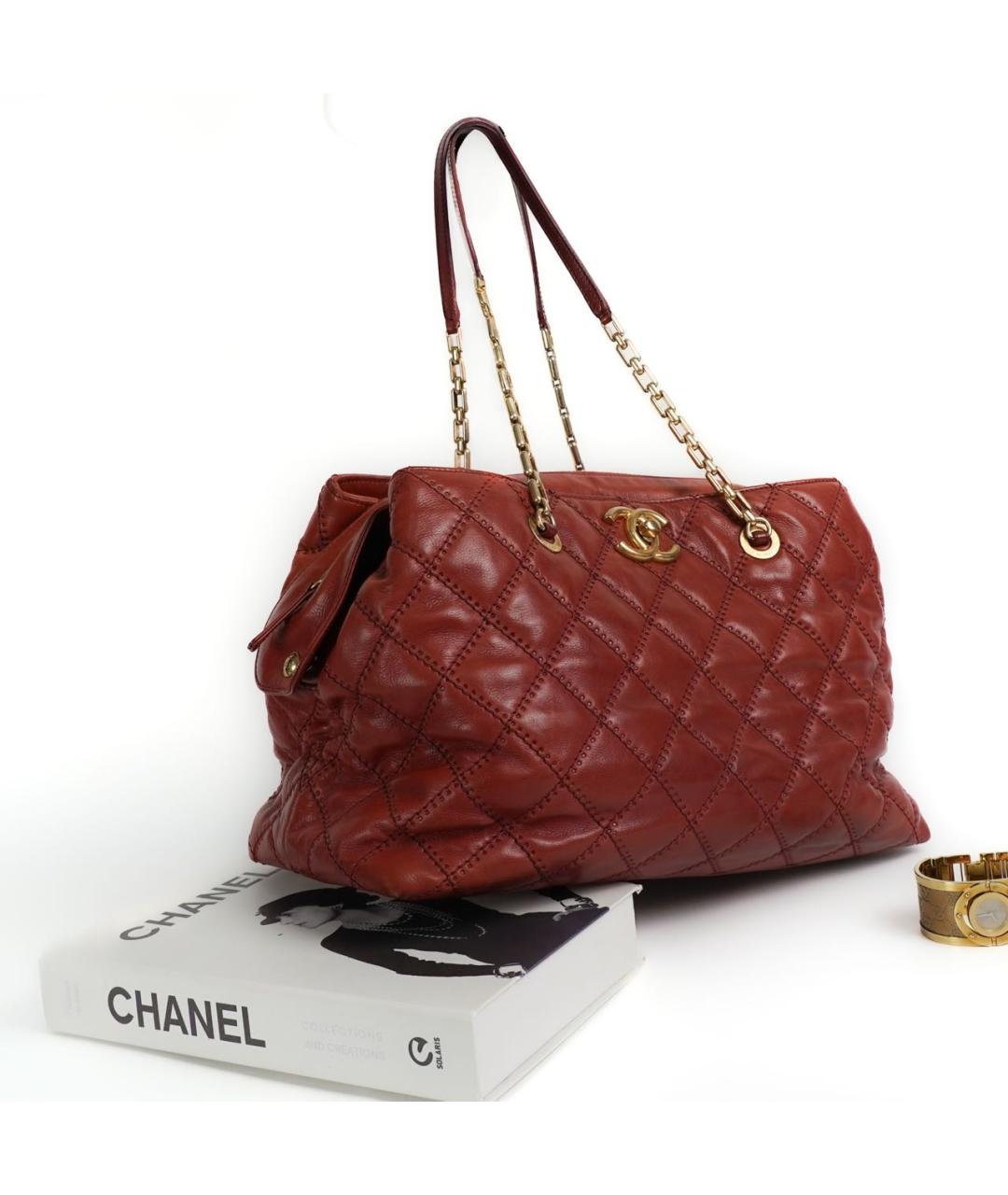 CHANEL Бордовая кожаная сумка тоут, фото 5