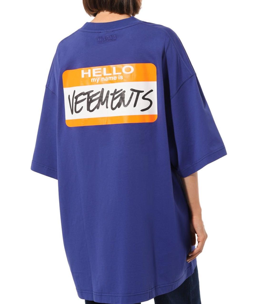 VETEMENTS Темно-синяя хлопковая футболка, фото 3