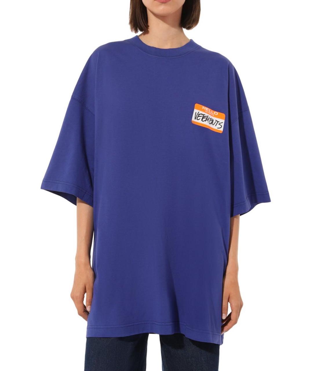 VETEMENTS Темно-синяя хлопковая футболка, фото 2