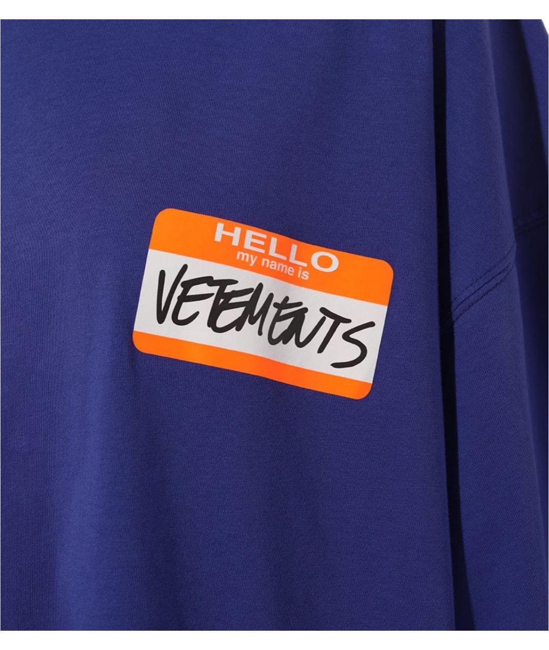 VETEMENTS Темно-синяя хлопковая футболка, фото 4