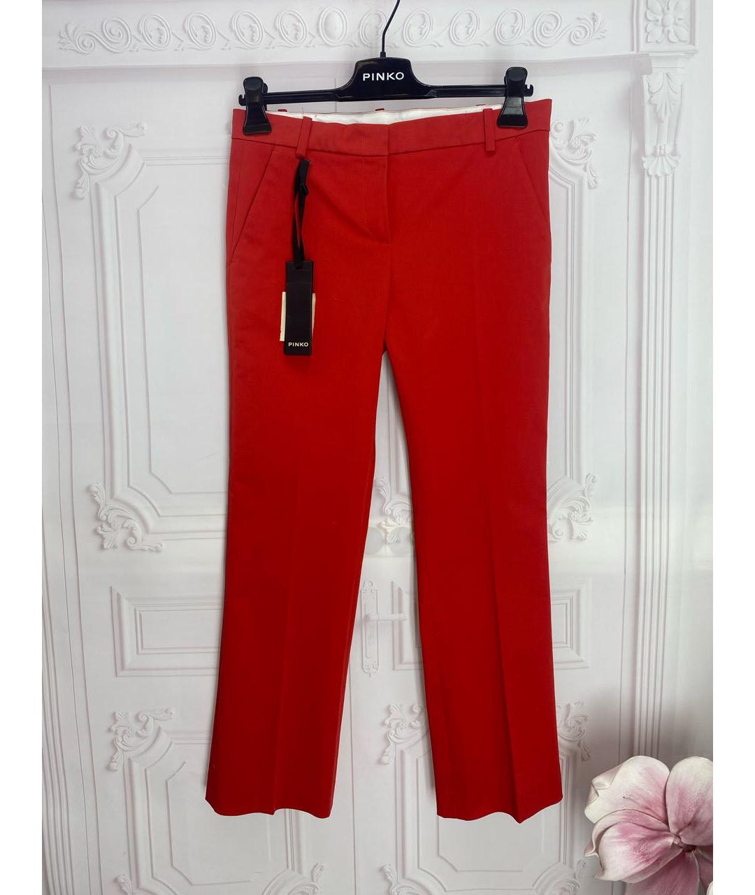 PINKO Красные хлопко-эластановые прямые брюки, фото 7