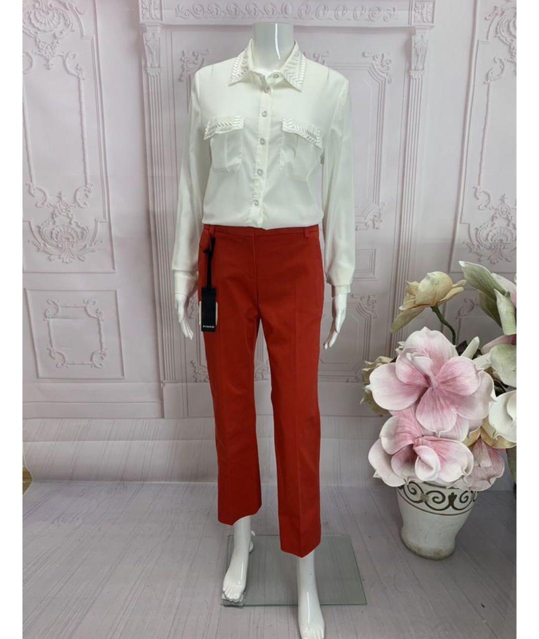 PINKO Красные хлопко-эластановые прямые брюки, фото 5
