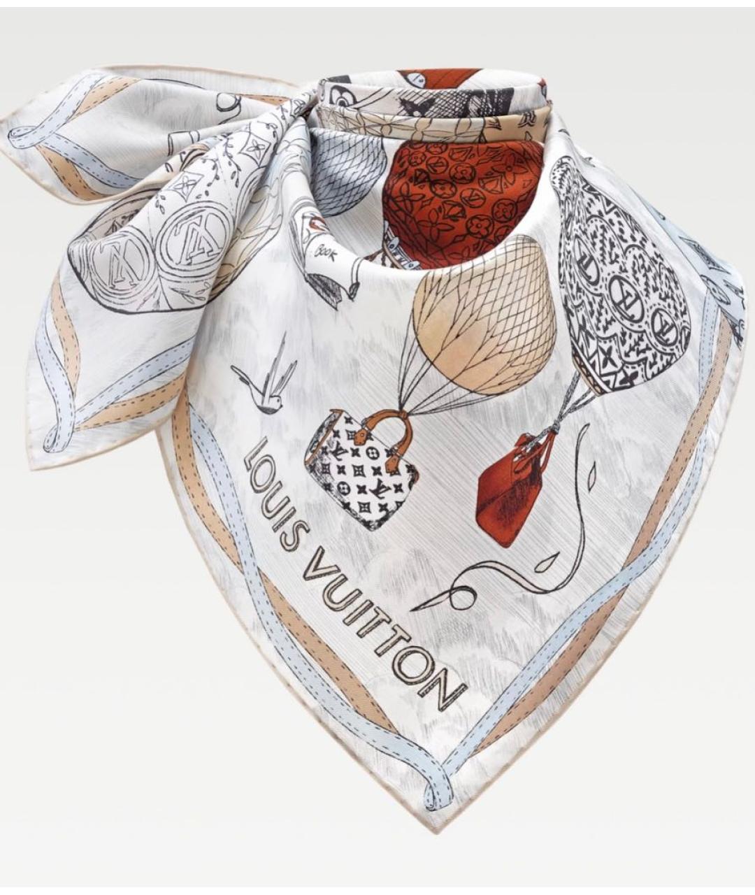 LOUIS VUITTON Белый шелковый платок, фото 2