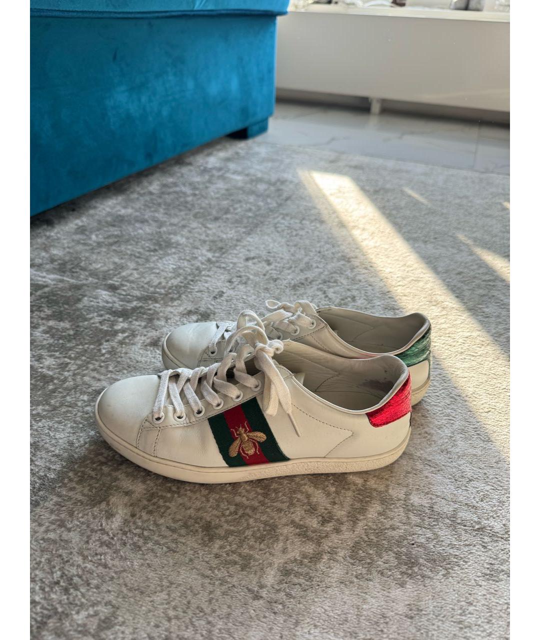 GUCCI Белые кожаные кеды, фото 5