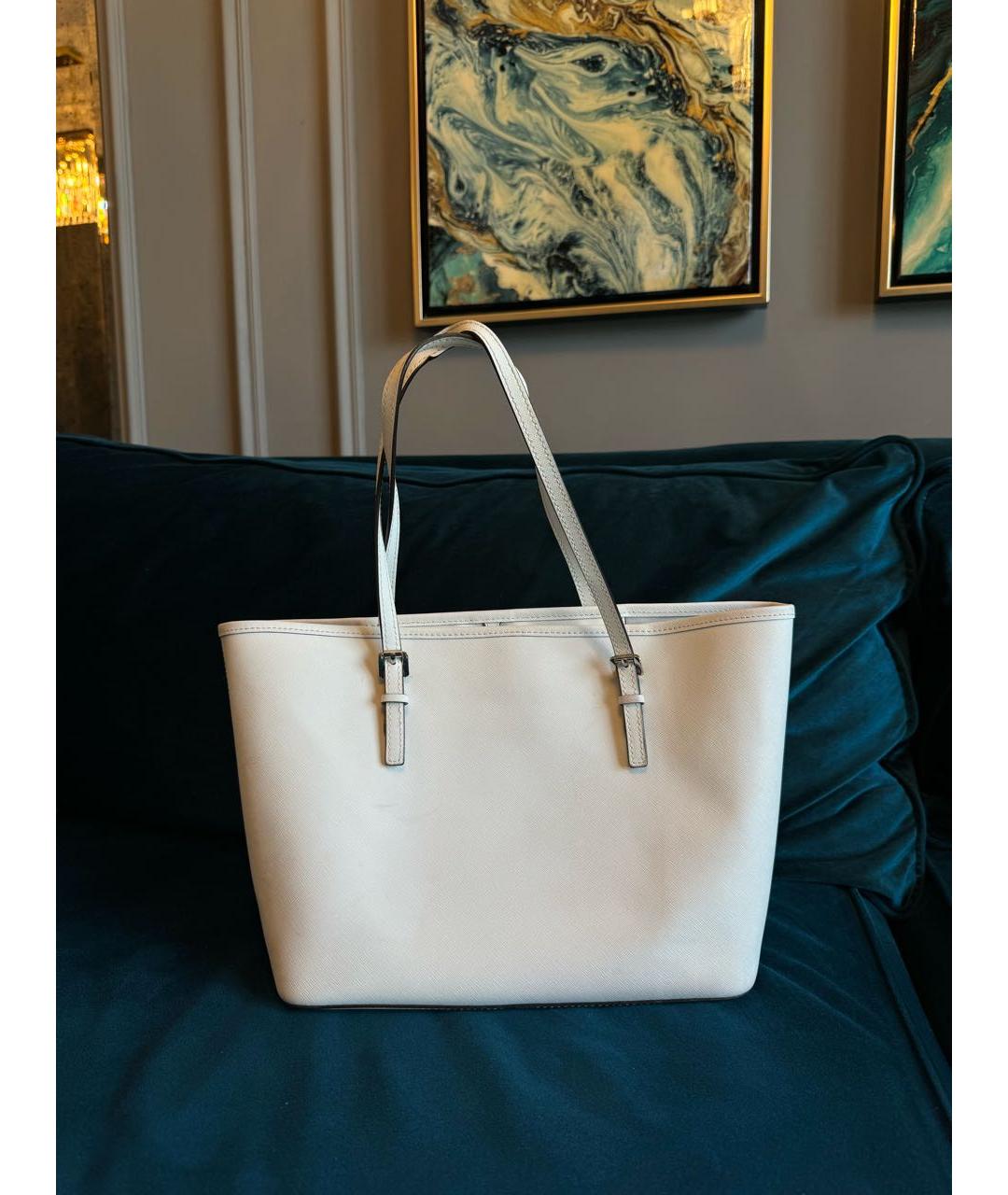 MICHAEL KORS Белая кожаная сумка тоут, фото 3