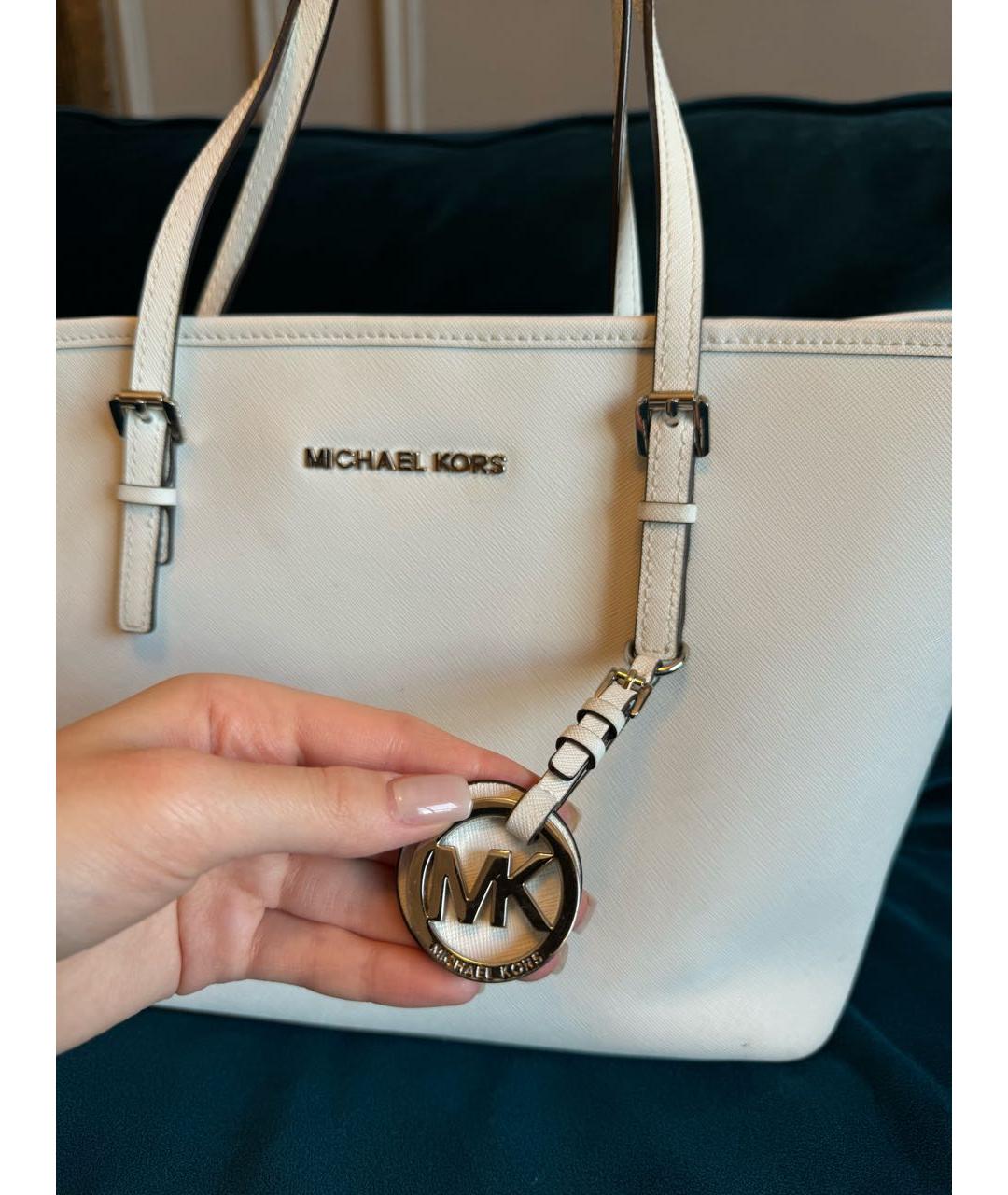 MICHAEL KORS Белая кожаная сумка тоут, фото 2