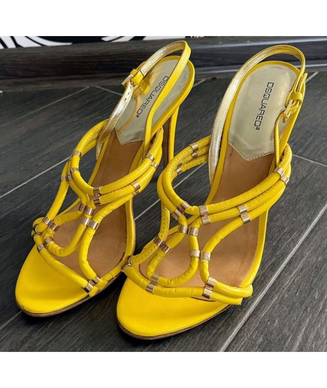 DSQUARED2 Желтые кожаные босоножки, фото 2
