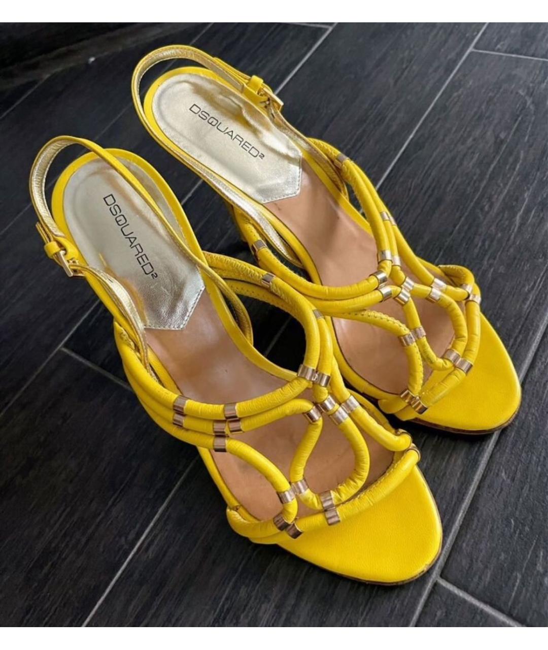 DSQUARED2 Желтые кожаные босоножки, фото 3