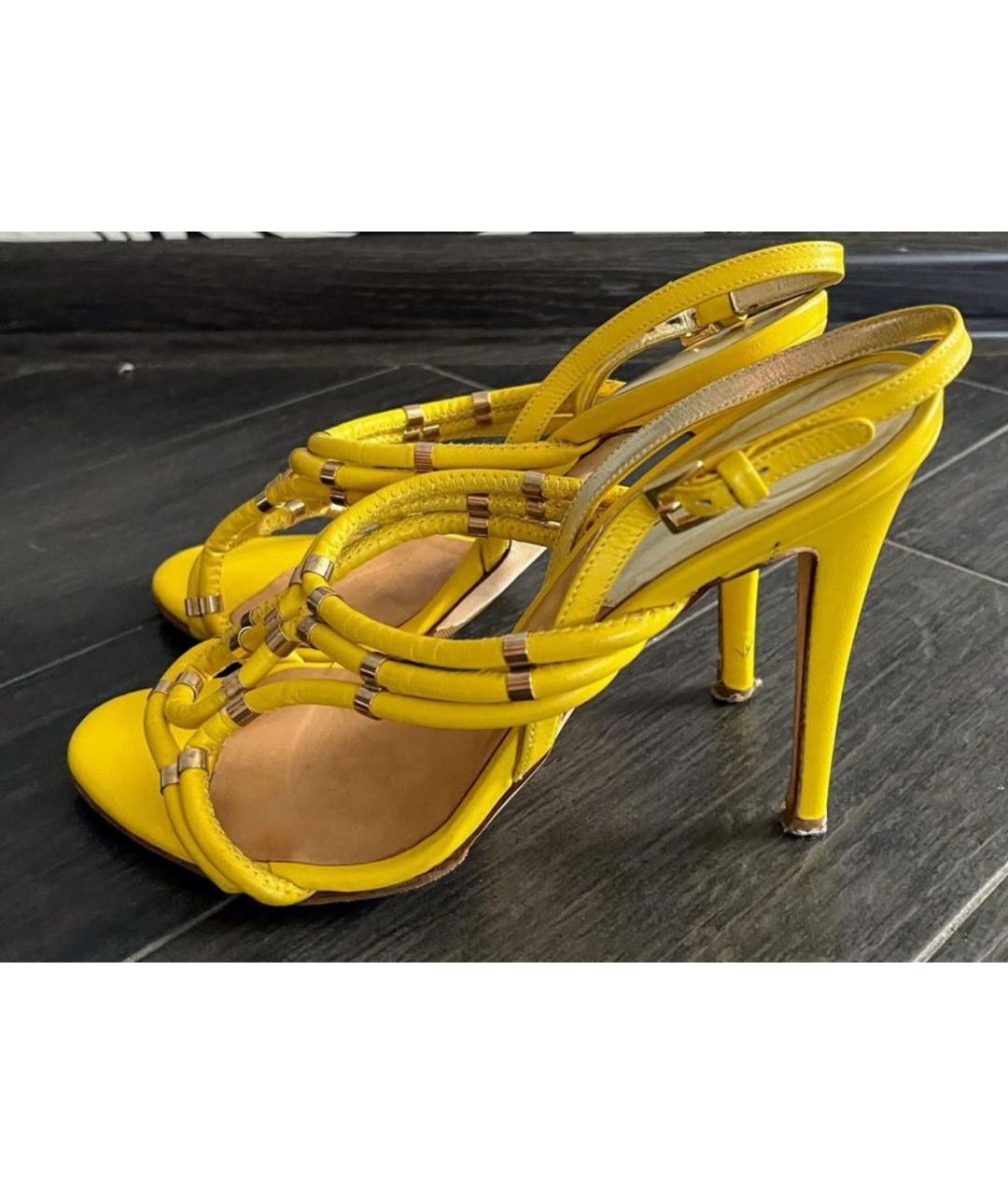 DSQUARED2 Желтые кожаные босоножки, фото 6