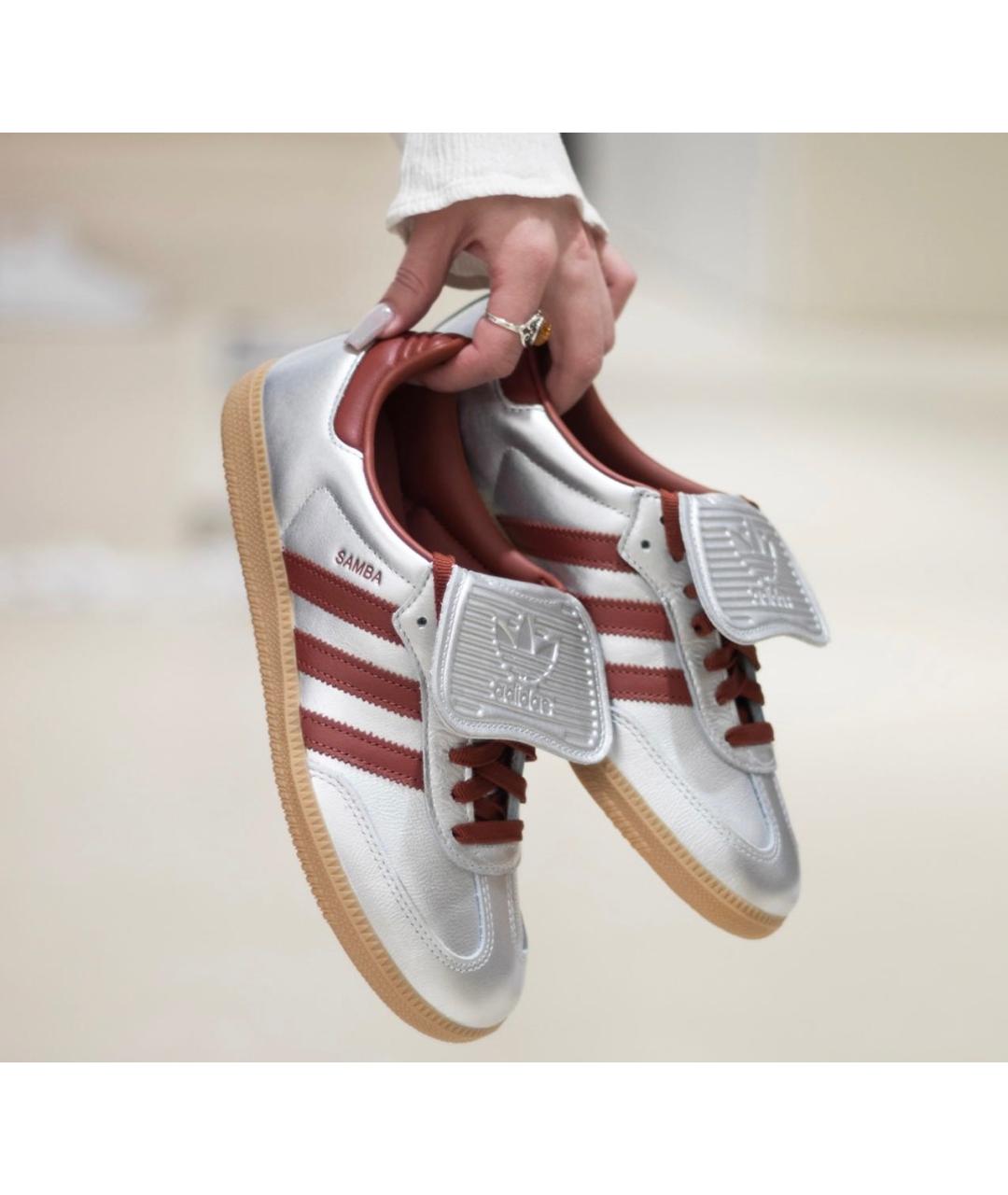 ADIDAS Серебряные кожаные кеды, фото 5