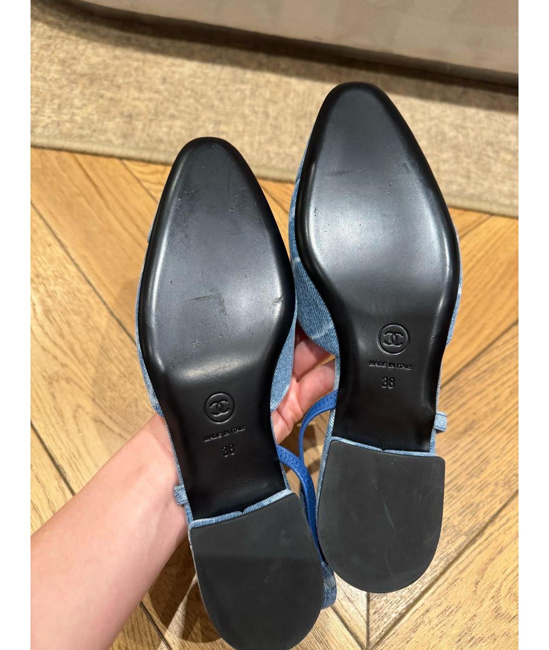 CHANEL Голубые текстильные туфли, фото 5
