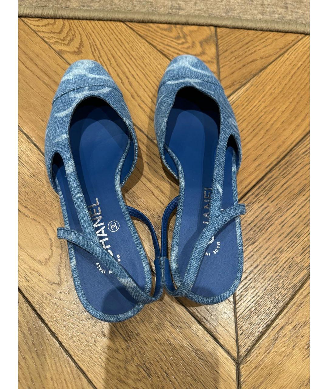 CHANEL Голубые текстильные туфли, фото 4