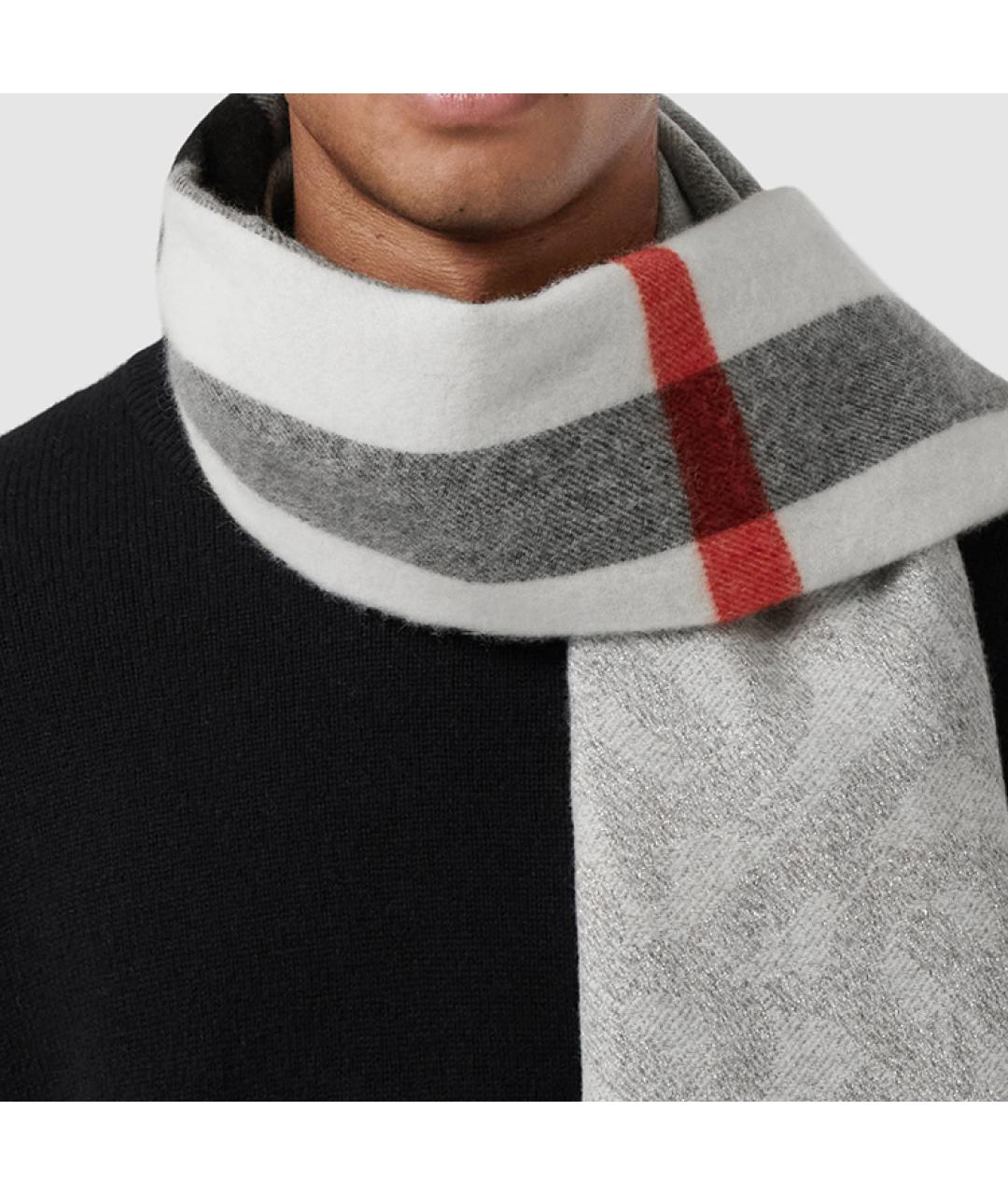 BURBERRY Серый кашемировый шарф, фото 4