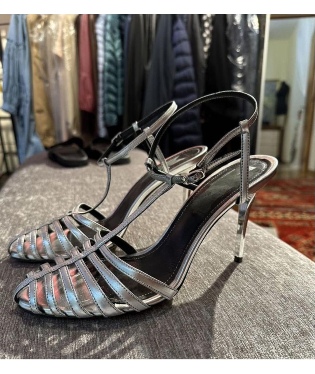 MAX MARA Серебряные кожаные босоножки, фото 7