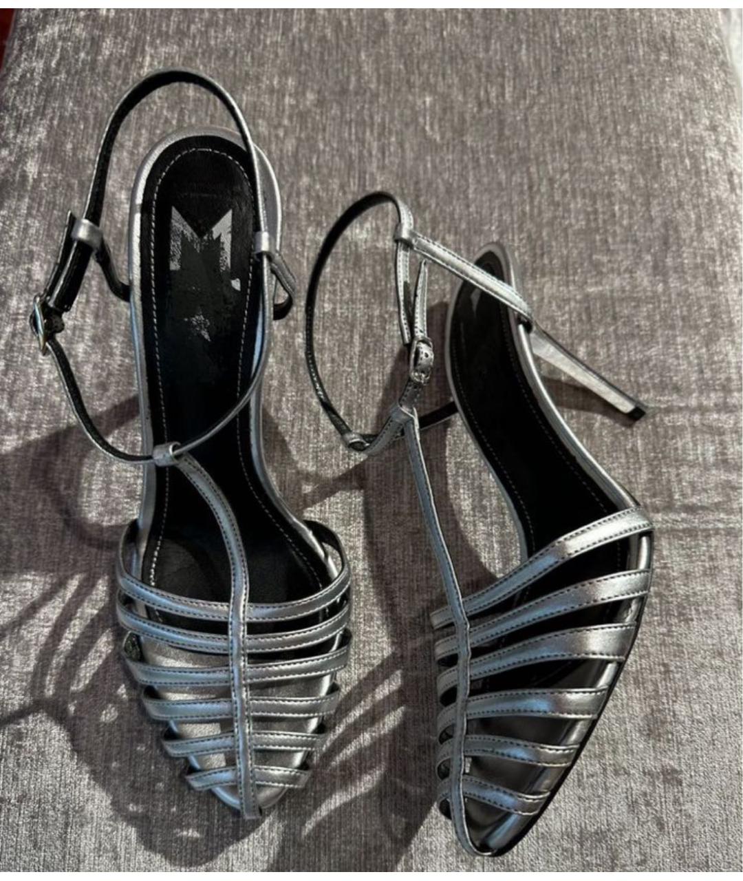MAX MARA Серебряные кожаные босоножки, фото 3