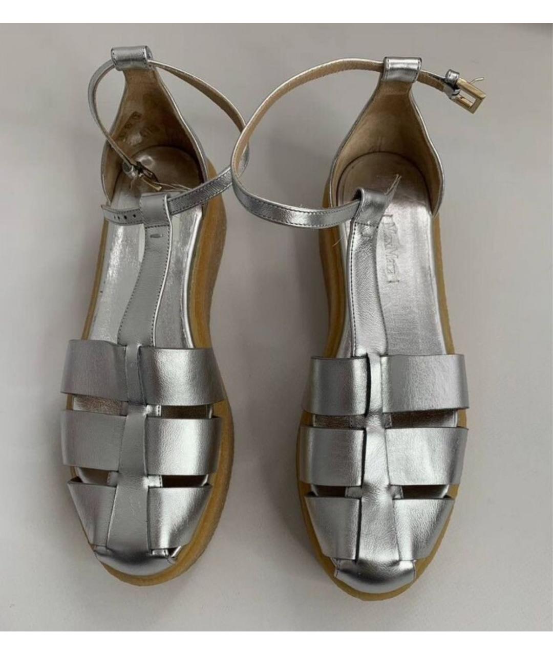 MAX MARA Серебряные кожаные босоножки, фото 3