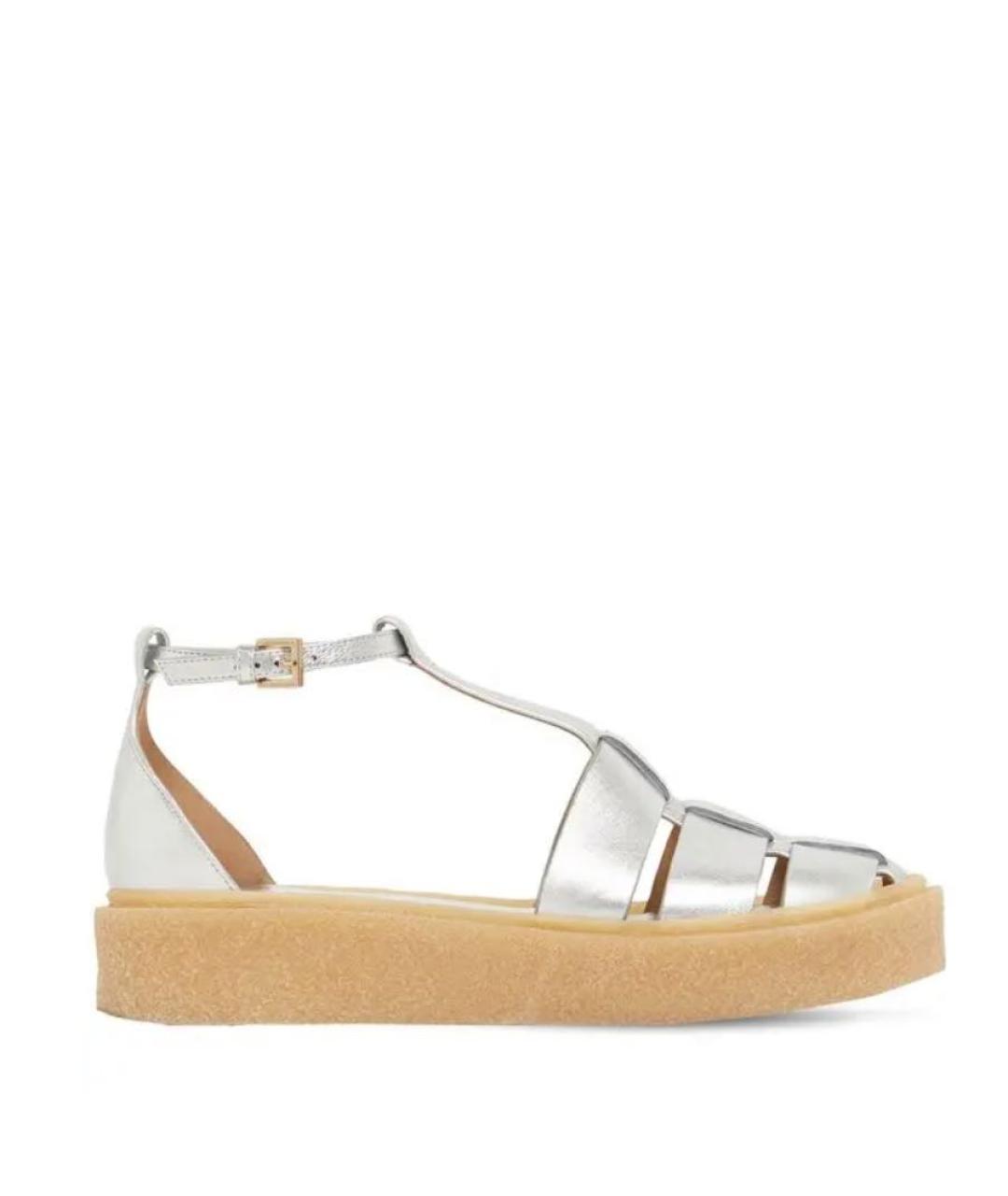 MAX MARA Серебряные кожаные босоножки, фото 1