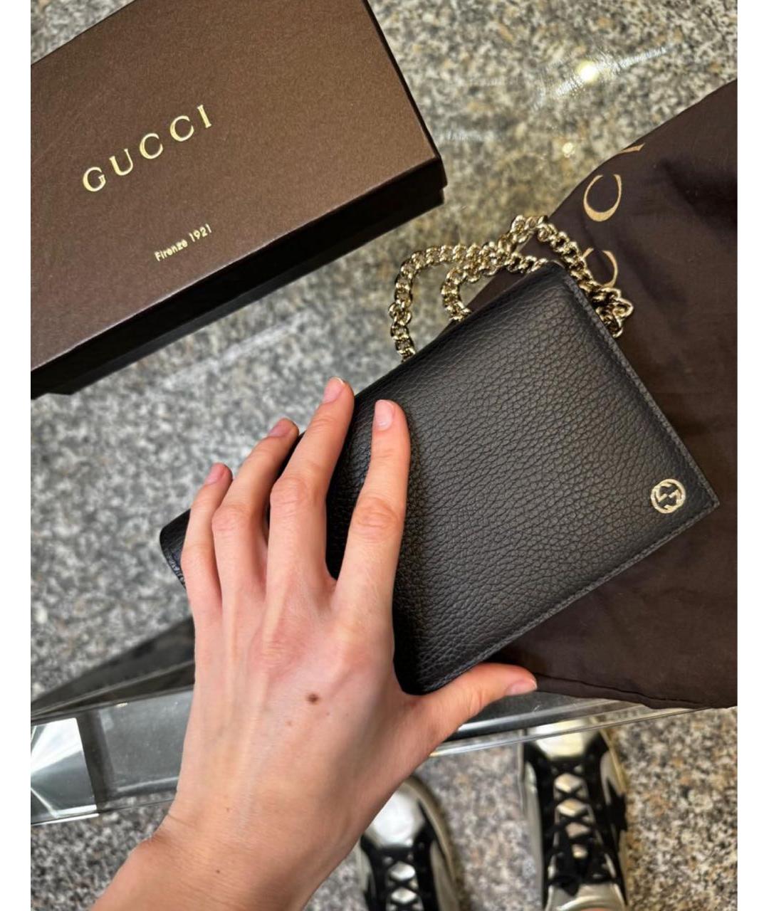 GUCCI Черная кожаная сумка через плечо, фото 5