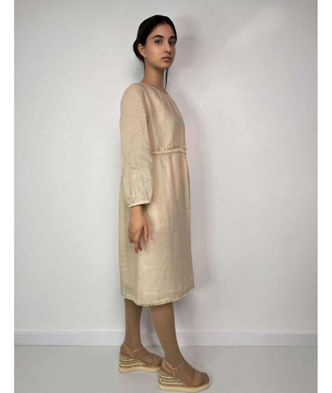MAX MARA STUDIO Бежевое льняное повседневное платье, фото 7