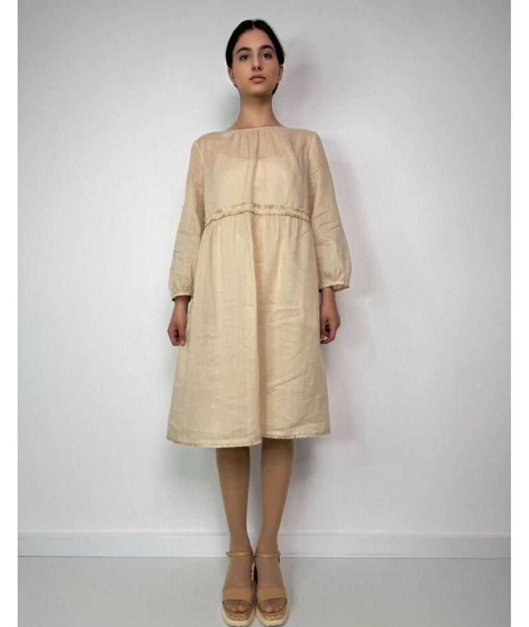 MAX MARA STUDIO Бежевое льняное повседневное платье, фото 8