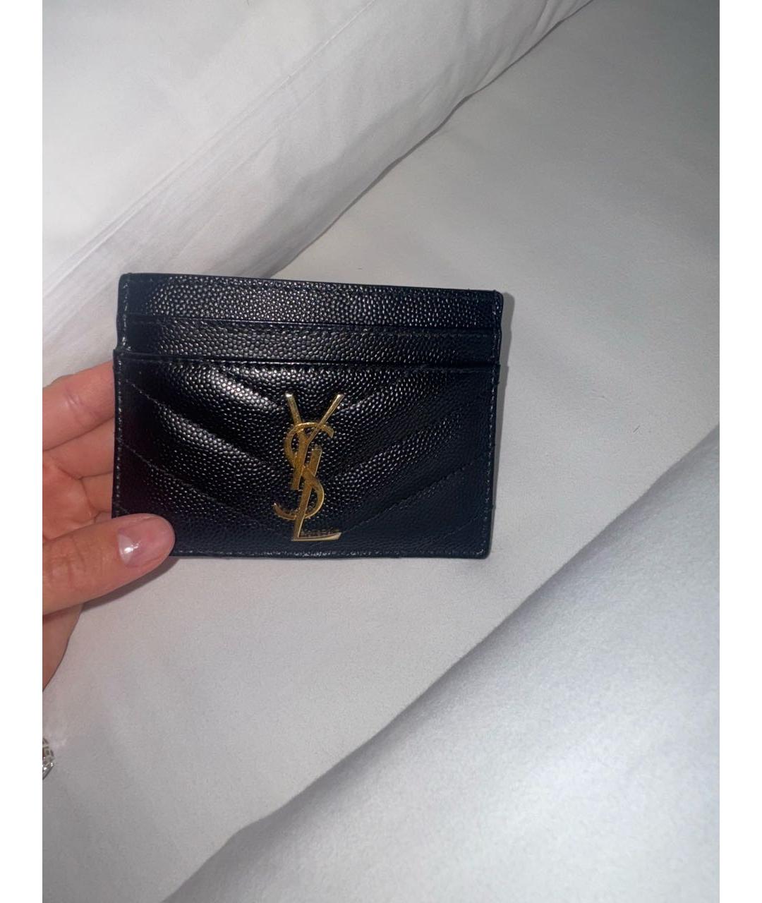 SAINT LAURENT Черный кожаный кардхолдер, фото 2