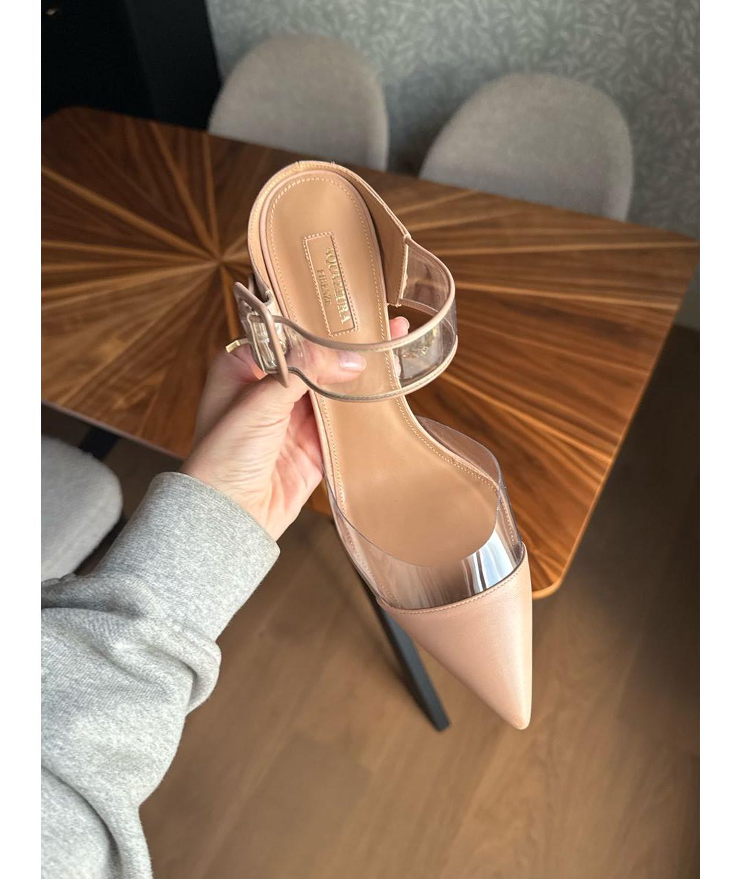 AQUAZZURA Бежевые кожаные туфли, фото 4