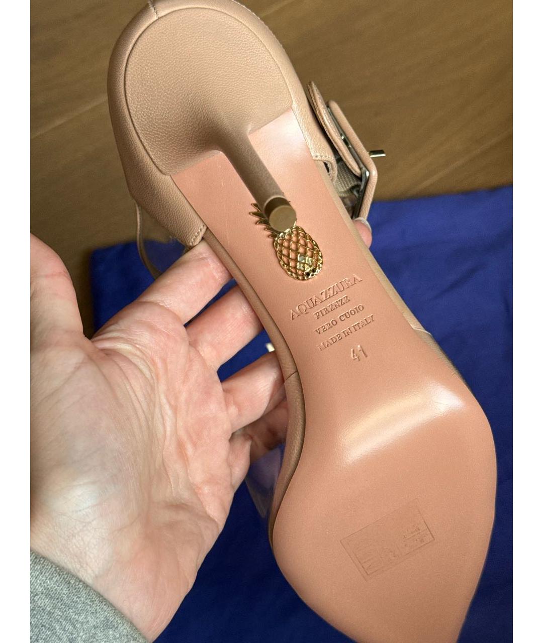 AQUAZZURA Бежевые кожаные туфли, фото 6