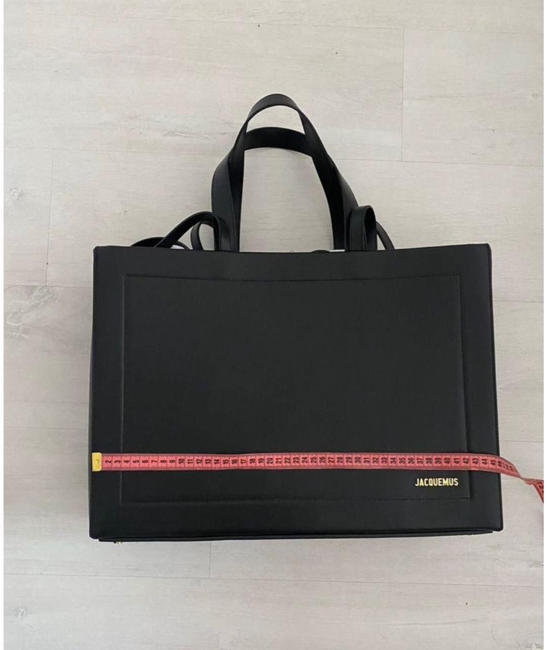 JACQUEMUS Черная сумка тоут из лакированной кожи, фото 2