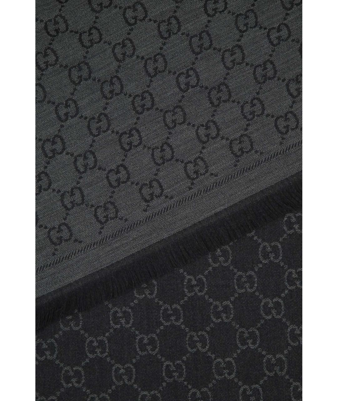 GUCCI Антрацитовый шерстяной шарф, фото 2