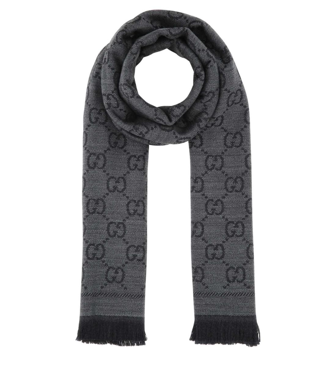 GUCCI Антрацитовый шерстяной шарф, фото 1