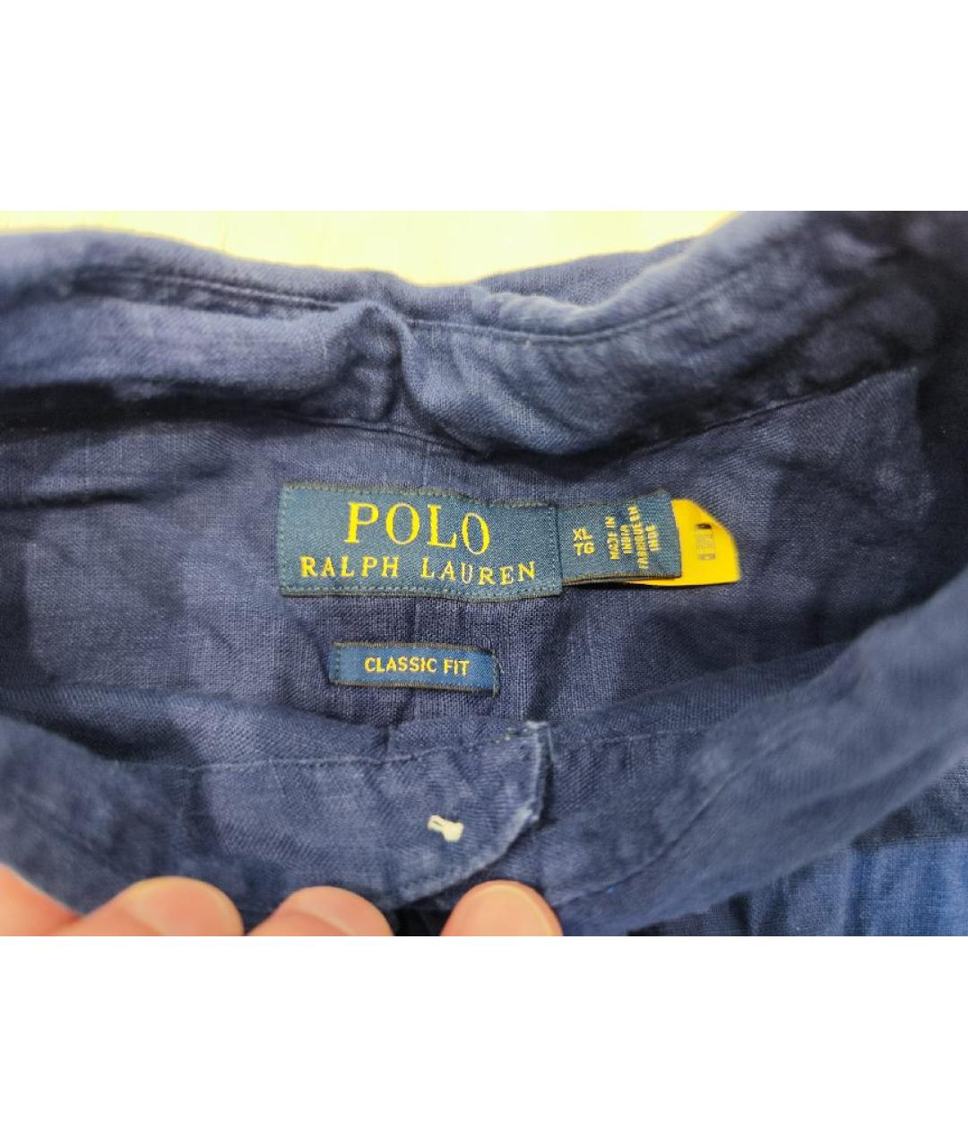 POLO RALPH LAUREN Темно-синяя льняная кэжуал рубашка, фото 3