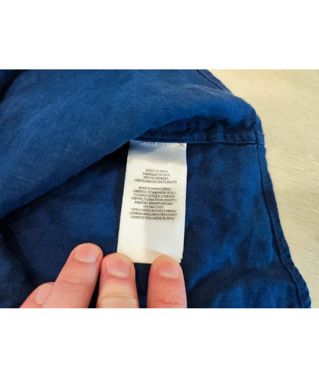POLO RALPH LAUREN Темно-синяя льняная кэжуал рубашка, фото 4