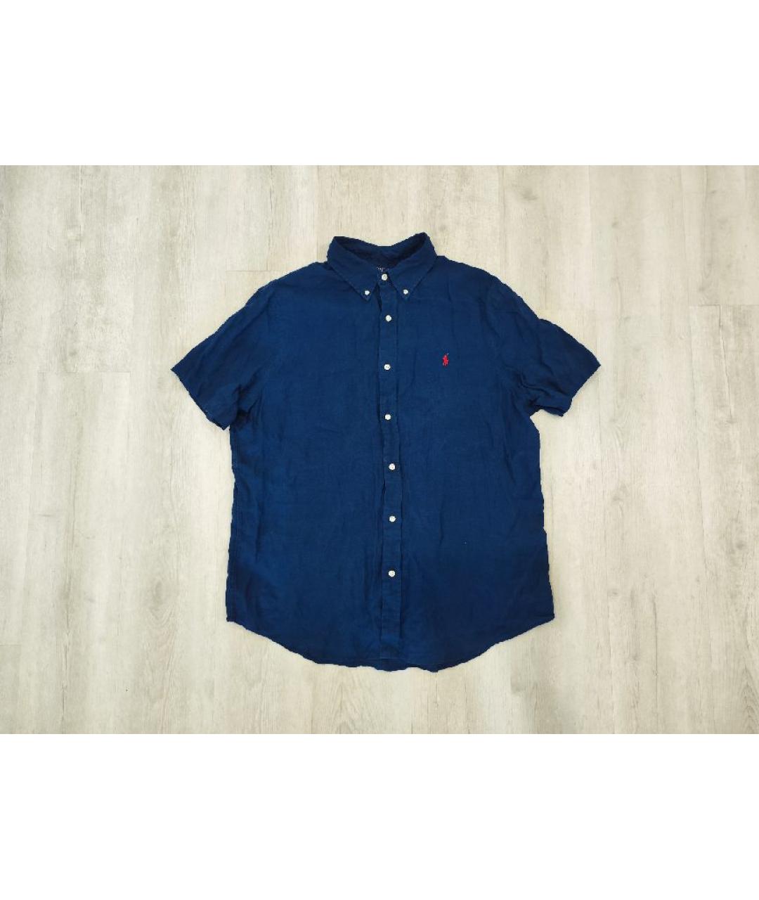 POLO RALPH LAUREN Темно-синяя льняная кэжуал рубашка, фото 5