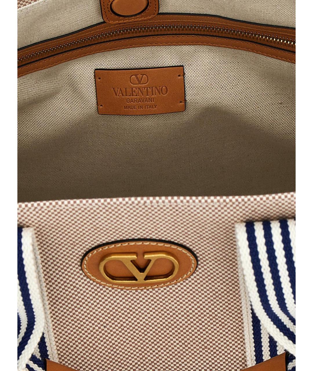 VALENTINO Бежевая жаккардовая сумка тоут, фото 3