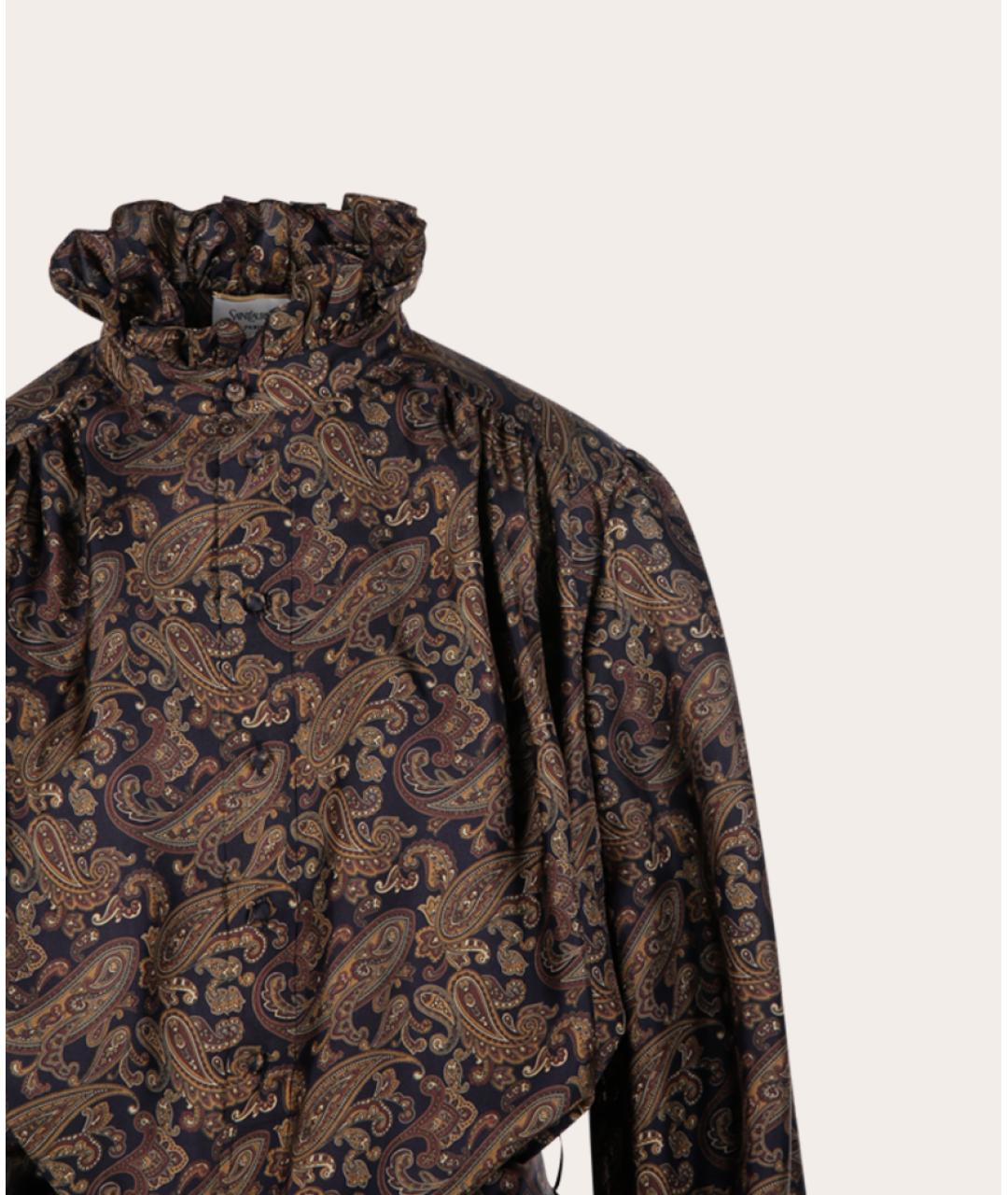 SAINT LAURENT Коричневая шелковая рубашка, фото 2