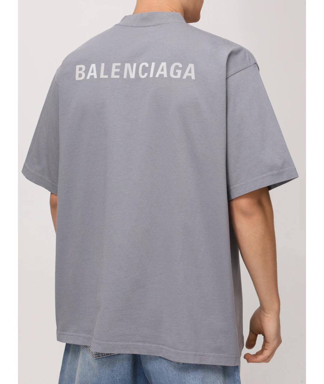 BALENCIAGA Серая хлопковая футболка, фото 3
