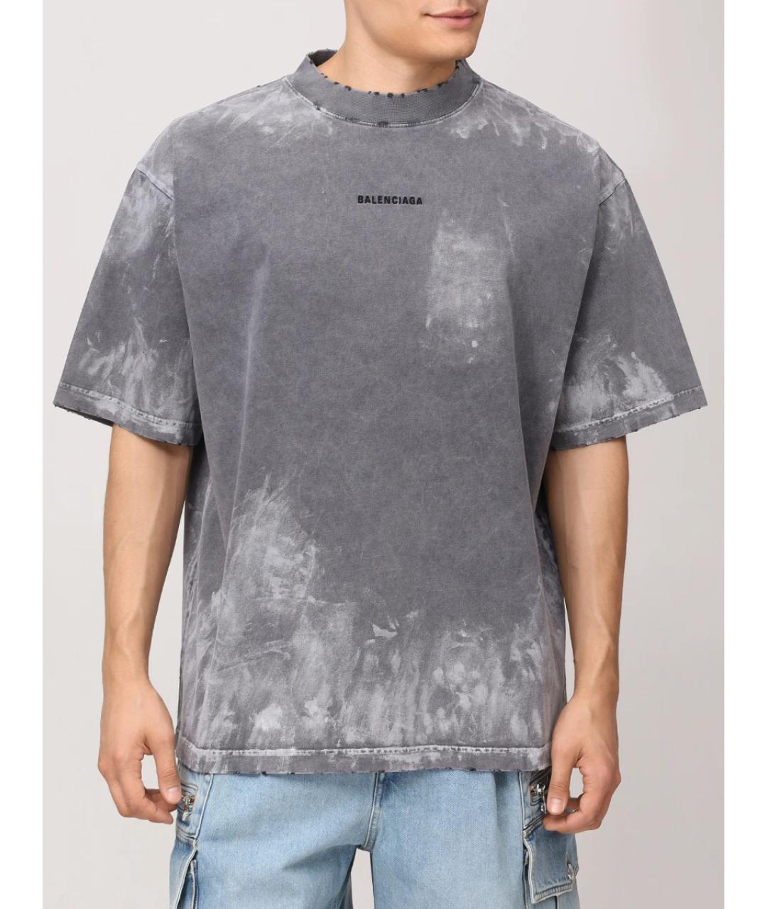 BALENCIAGA Серая хлопковая футболка, фото 4