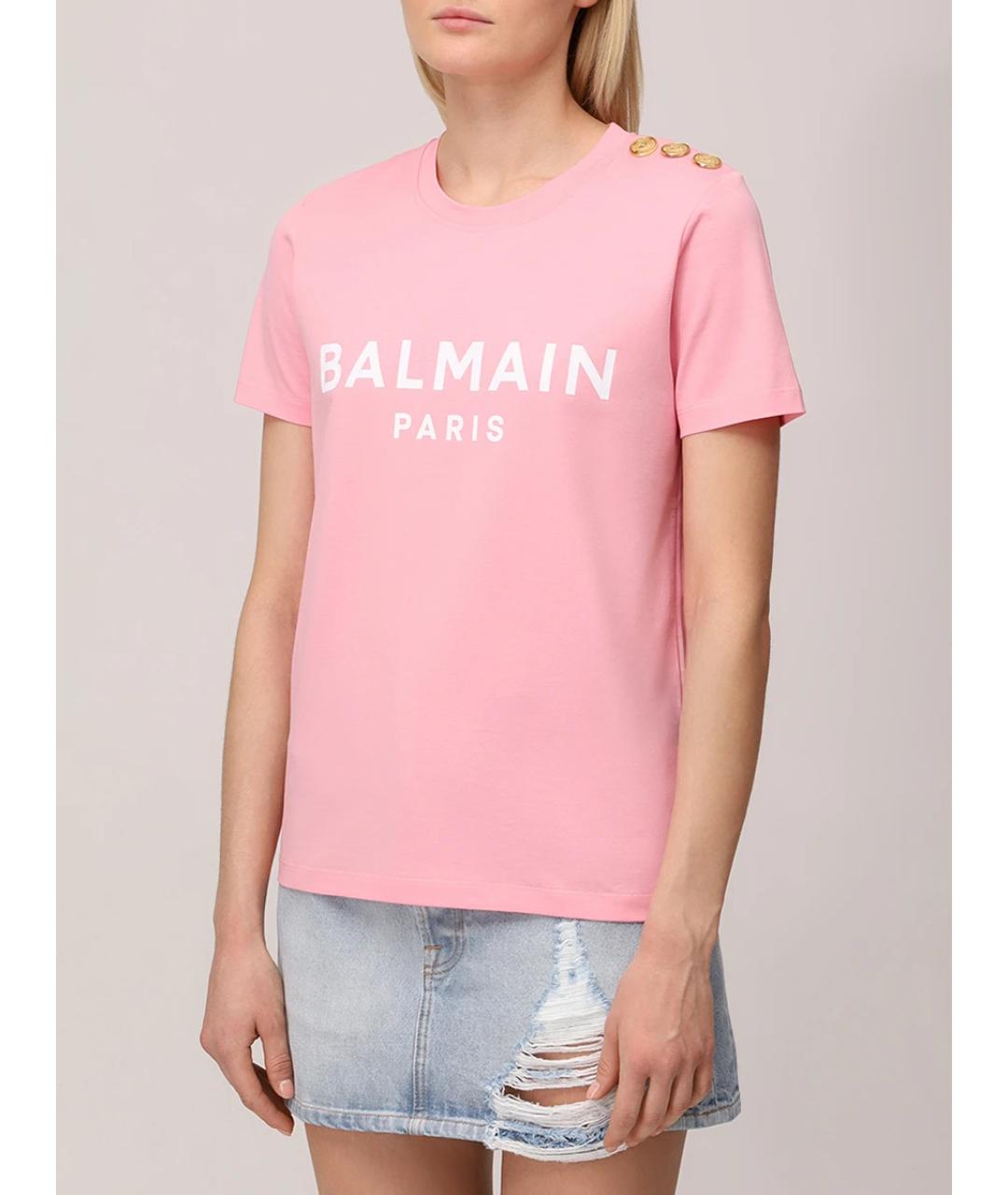 BALMAIN Розовая хлопковая футболка, фото 4