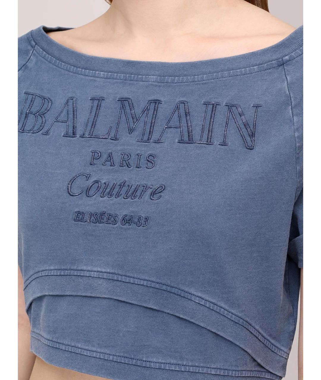 BALMAIN Синяя хлопковая футболка, фото 5