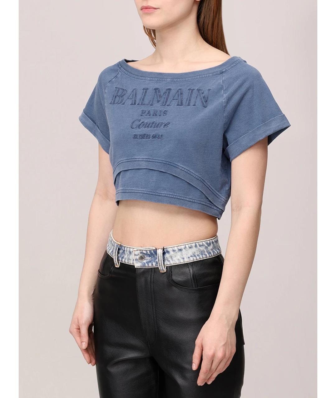 BALMAIN Синяя хлопковая футболка, фото 4