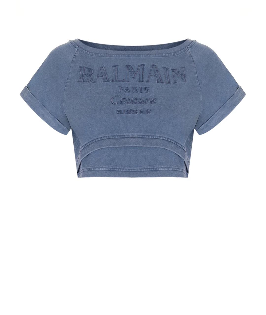 BALMAIN Синяя хлопковая футболка, фото 1