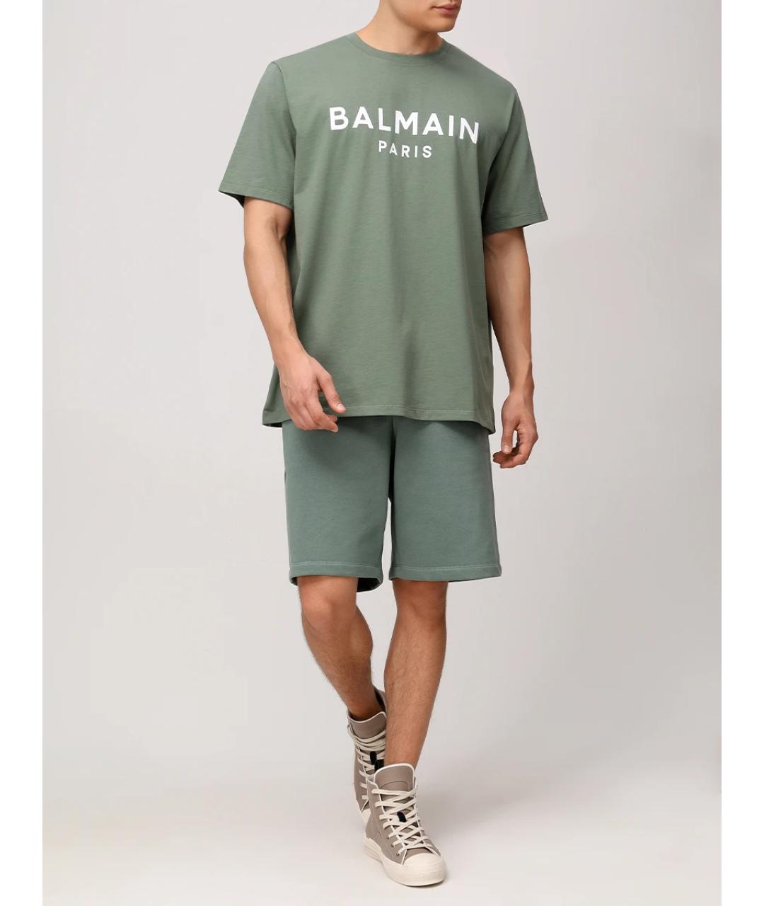 BALMAIN Зеленая хлопковая футболка, фото 2