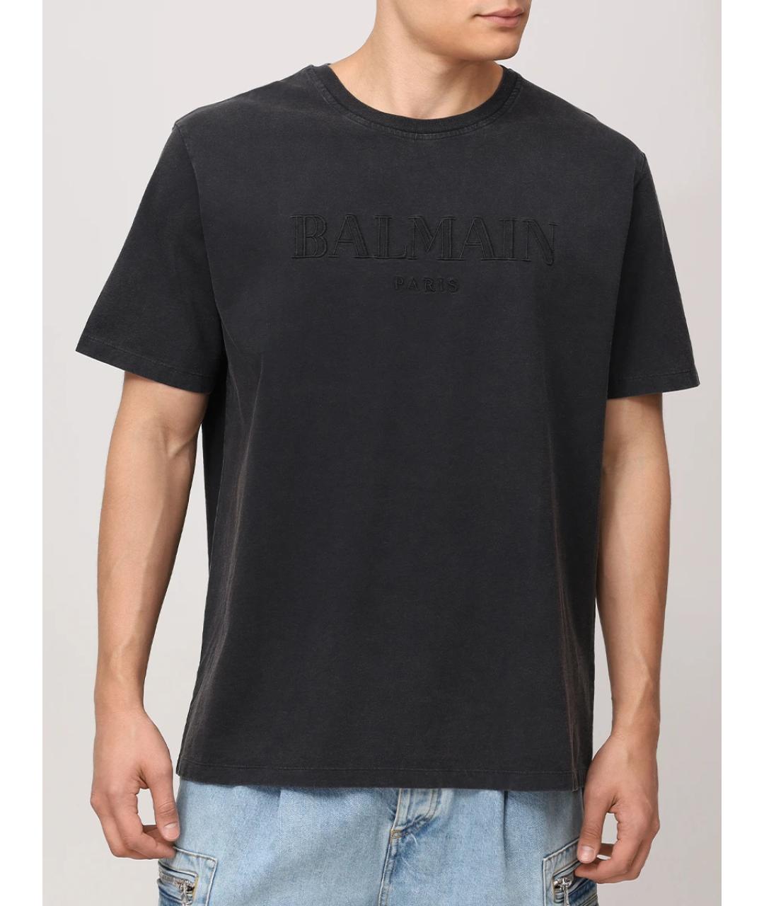 BALMAIN Серая хлопковая футболка, фото 4