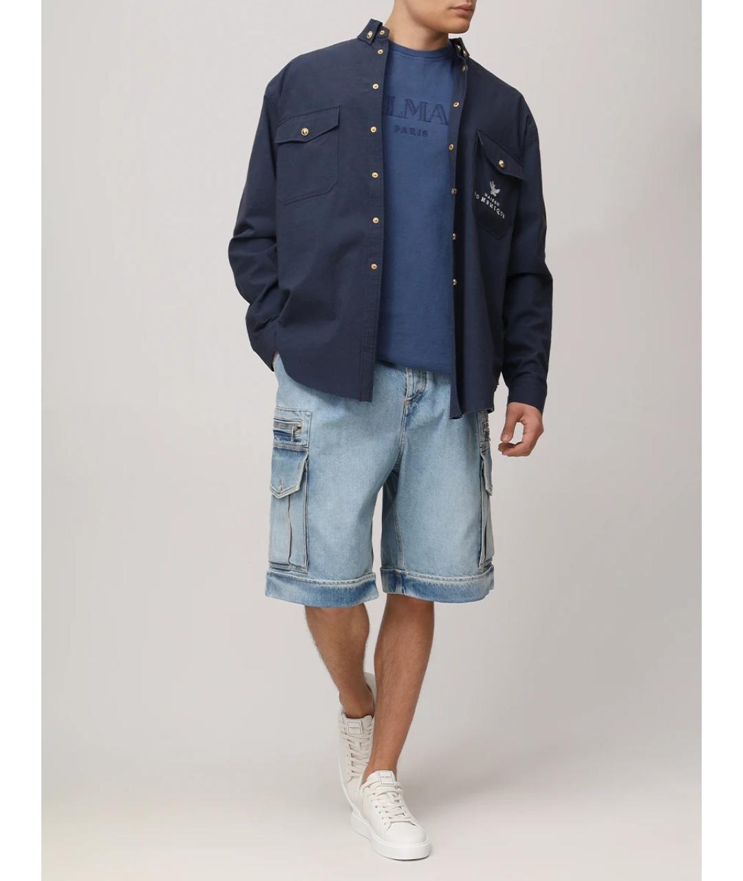 BALMAIN Синяя хлопковая футболка, фото 2