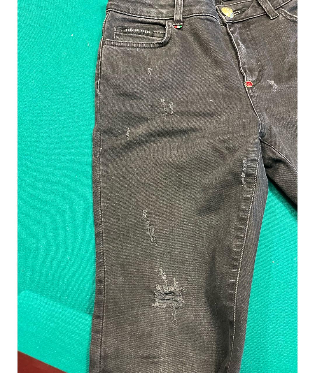 PHILIPP PLEIN Антрацитовые хлопко-эластановые джинсы слим, фото 4
