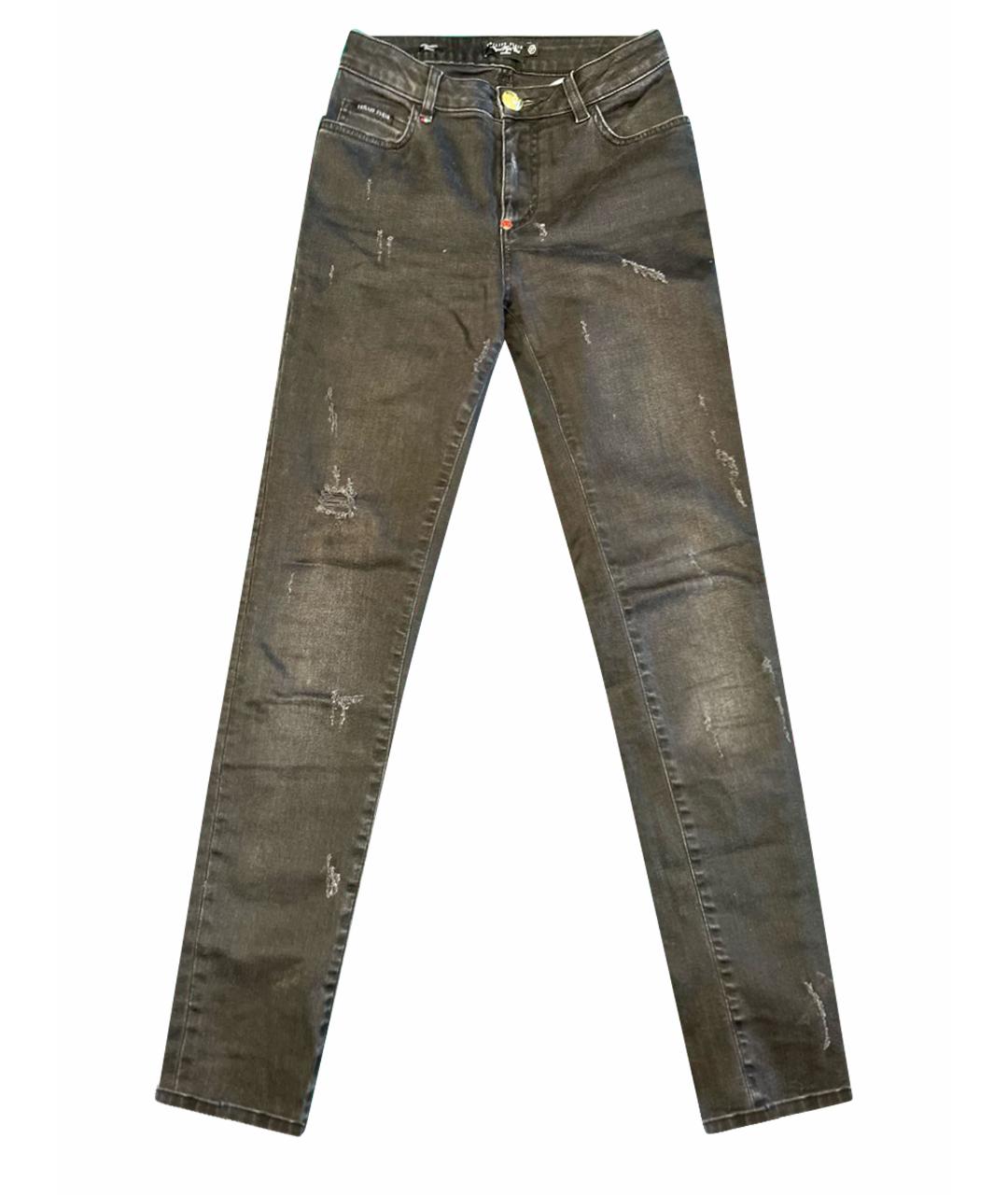 PHILIPP PLEIN Антрацитовые хлопко-эластановые джинсы слим, фото 1