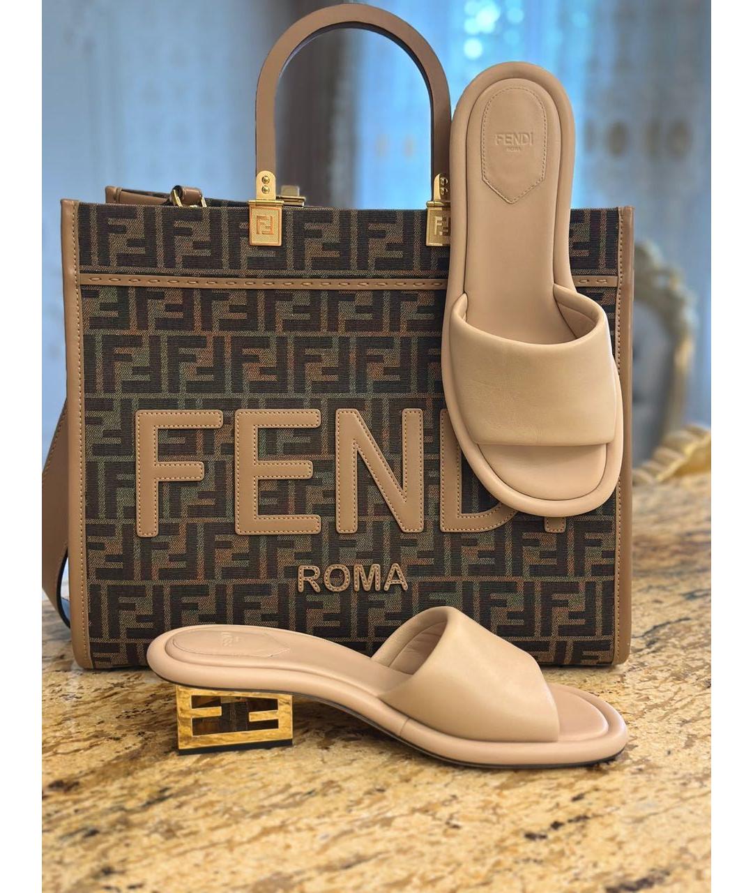 FENDI Бежевые кожаные мюли, фото 5